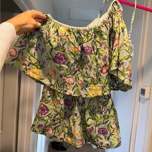 Anthropologie Floral Blouse with Green and Purple